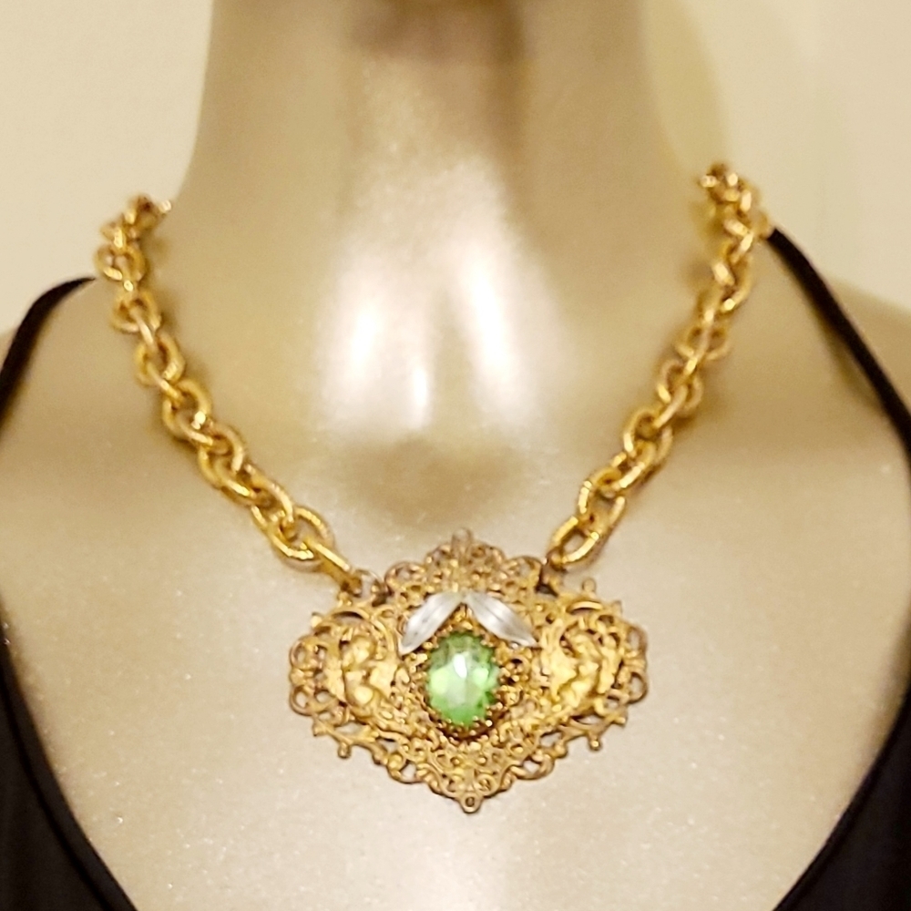 VINTAGE HANDMADE REPURPOSED ANGEL CRYSTAL PENDANT NECKLACE - Picture 12 of 15